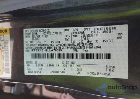 2020 Ford Ranger Xl from USA, damaged, VIN 1FTER4EH9LLA76689